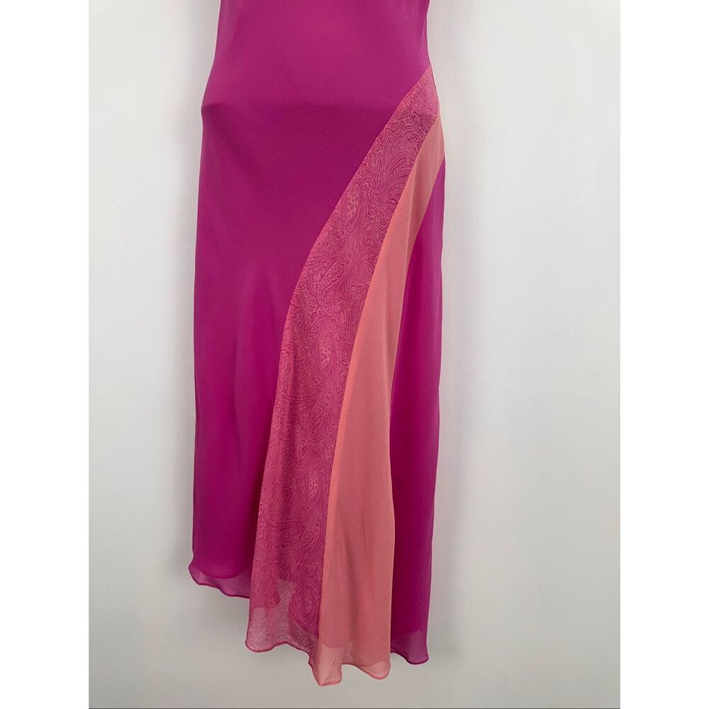 Express Women’s Vintage Y2K Pink Silk One Shoulder Slip Asymmetrical Hem Paisley - Picture 10 of 12